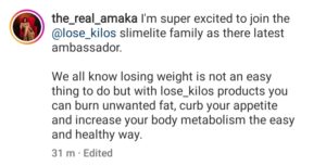 "Losing Weight Is Not An Easy Thing To Do But......"- Amaka Writes As She Bags New Ambassadorial Deal (Video/Photo)