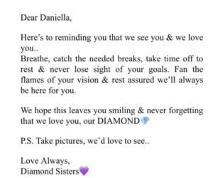 Diamond sisters heartwarming message to Daniella 