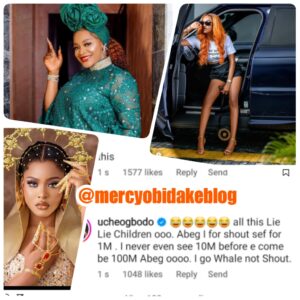 Popular Nollywood actress, Uche Ogbodo has slammed  reality tv star, Beauty Tukura following her revelation that the Big Brother Naija grand prize, 100 million naira is just a small amount of money to her