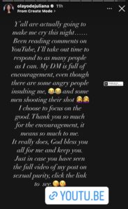 “Y’all Are Actually Going To Make Me Cry..* Actress Olayode Juliana Says After Reading Comments