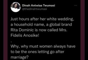 Woman complains after Rita Dominic and Fidelis Anosike wedding about Rita changing here name 