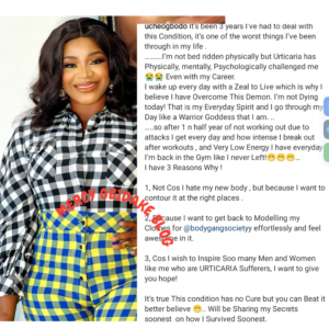 "I'm Not Dying Today"- Actress Uche Ogbodo Says As She Reveals She's Suffering From An Incurable Sickness 