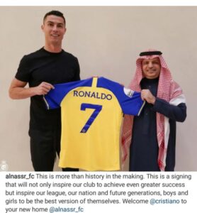Football Star , Christiano Ronaldo Signs A New Football Deal With A Saudi Arabia Club