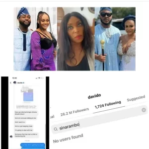 Davido unfollows cousin, Sina Rambo for leaking their private chat to his mother-in-law