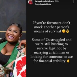 "Some Of Us Struggled And We Are Still Hustling To Survive Legit Not By Marrying A Rich Man Or Looking For Someone To Use For Financial Stability", Nollywood Actress, Yemi Bakare Sl@ms Her Colleague, Nkechi Blessing Sunday For Sh@ding Her.