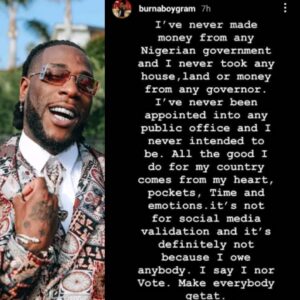 Burna boy on election
