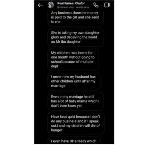 "Jasmine is my daughter not my girlfriend"- Mr Ibu replies wife & gistlover