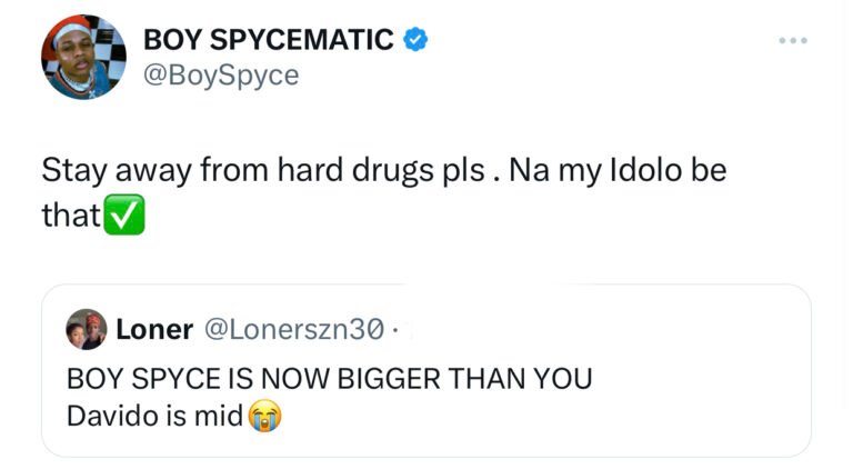 Boy Spyce Cautions Fan Who Compared Him To Davido