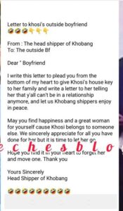 "Allow Us Khobang Shippers To Enjoy In Peace"- Head Khobang Shipper Writes Open Letter To BBTitans Khosi's Outside Boyfriend (Details)