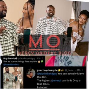 Fans of popular Nigerian singer, Falz are advising to date Mr Eazi's fiancee, Temi Otedola after he shared photos of them together at the Bamboo brand ambassador unveil.  Falz shared photos of himself and Temi Otedola and this stirred up so many reactions.  See