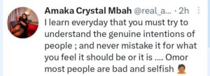 "If Everybody Dey Tweet As Victims Who Go Con Be The Bad Person? "-Fans Reacts To Amaka Recent Tweet ( Bbnaija Reunion)