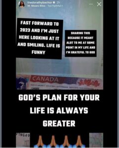 "God's Plan For Your Life Is Always Greater"- Dorathy Bachor Writes As She Gets A Canadian Visa Years After She Prayed For It Before BBN