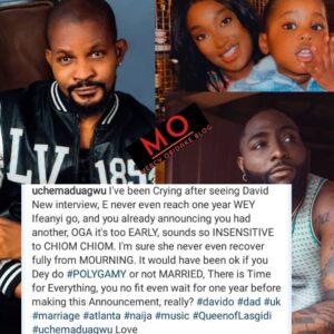 "This Is Too Early, It's Not Even Up To A Year You Lost Ifeanyi"- Nollywood Actor, Uche Madauagwu T@ckles Davido After He Revealed He Has A Son In His Latest Interview