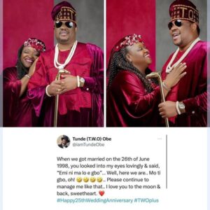 "I Love You To The Moon And Back"- Singer, Tunde Obe Expresses His Undying Love For His Wife On Their 25th Wedding Anniversary (Photos)