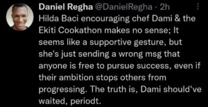 Daniel Regha on Hilda Baci and Chef Dami