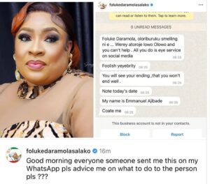 Foluke Daramola on man Threaten her