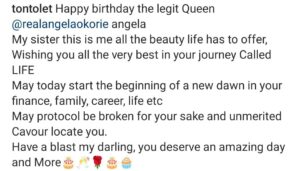 Tonto Dikeh on Angela Okorie birthday
