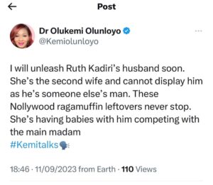 Ruth Kadiri hides husband's face because she snatched another woman's man - Kemi Olunloyo alleges (DETAILS)