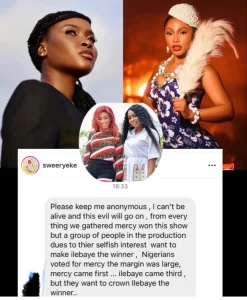 "Mercy Won With A Large Margin But Production Wants To Crown Ilebaye As Winner"- Mercy Eke's Sister Alleges, Cries Out (DETAIL)