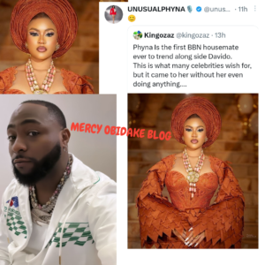 "First BBN Housemate To Trend Alongside Davido"- Phyna Excitedly Shares Tweet
