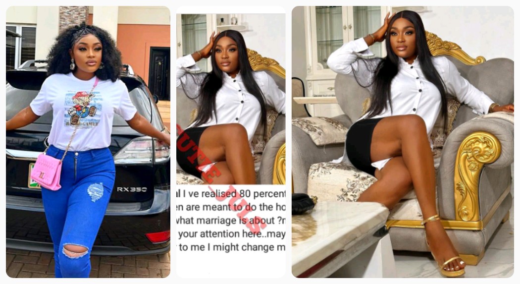 "Lizzy Gold Is A Second Wife"- Blogger Alleges After The Actress Gave Her Opinion About Marriage & Why She Can't Get Married (DETAIL) Some weeks ago, actress Lizzy Gold revealed that she isn't pleased with how women end up doing several house chores when married. Lizzy Gold wrote: I've realized 80% of marriages in Africa, women are meant to do the house chores. Please is this what marriage is about? Married couples i need your attention here......maybe if someone explains better to me , i might change my mind about marriage...... Reacting to this, a popular gossip blogger, Cutie Juls alleged that Lizzy Gold is a second wife, but keeping her marriage off the internet. Recall that Lizzy once shared photos of her children, however, she never reveals their father's identity on social media, and also claims to be single. Cutie Juls wrote: 😳😳😳 Listen to motivational speakers at your own peril o. Biko. Don’t mind Cutie okay? Lizzy Gold IS A SECOND WIFE!!! She and the man did low key trad few years ago. It was very low key as the man’s doesn’t like internet because of his oil business and the kind of people he does business with.