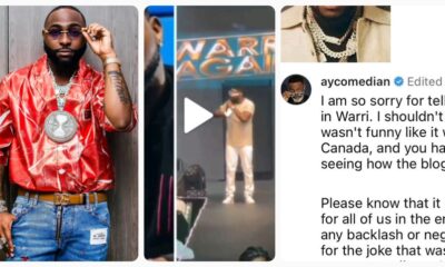 Comedian AY Makun apologises to Davido over the small pr££k joke he made about the singer in Warri, Davido Reacts (VIDEO)