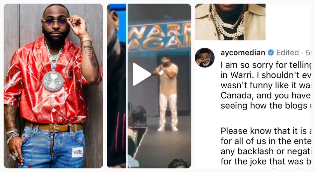 Comedian AY Makun apologises to Davido over the small pr££k joke he made about the singer in Warri, Davido Reacts (VIDEO)
