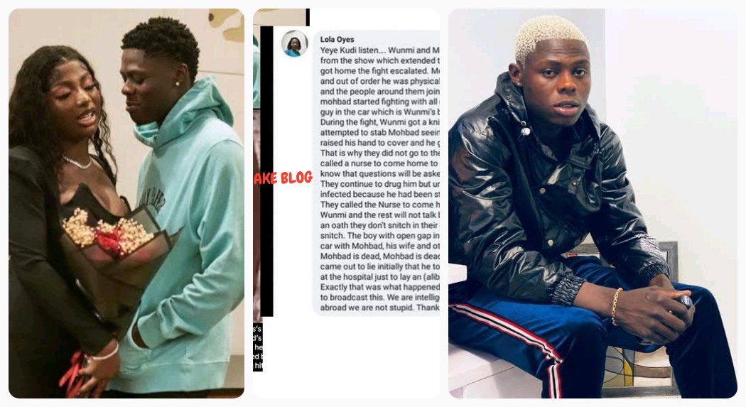 "She Tried To St@b Him With A Dirty Knife........"- Facebook user gives an alleged detail of what happened between Mohbad & wife, Wunmi, the day he died (DETAIL)