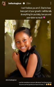  "I Will Do Anything For You, I Love You So Much & You're Perfect Like Me, Your Favourite Aunt"- Bella Okagbue Pens Sweet Note To Her Niece On 5th Birthday (PHOTOS)