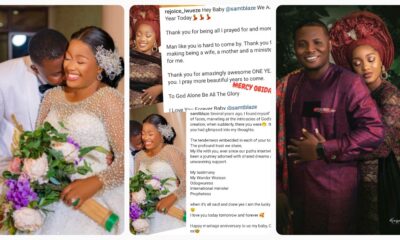 "Thank You For Being All I Prayed For....."-Rejoice Iwueze Pens Sweet Words To Her Husband On Their First Wedding Anniversary (PHOTOS)