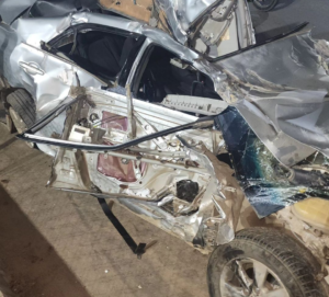 "I am a living miracle. If someone is in doubt of what God can do, show them these photos"- Man shares the story of how a petrol-laden tanker rammed into a car conveying him and his wife, having them trapped for 1 whole hour (VIDEO)