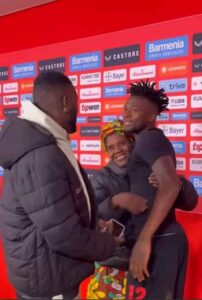  "One Of My Proudest Moments In My Career From 323 Army Barrack Akure To The World"- Footballer, Victor Boniface Says As He Dedicates Goal To His Mum, Flew His Grandmum To Germany To Watch Him Play; Introduces Her To His Teammates (PHOTOS/VIDEO)