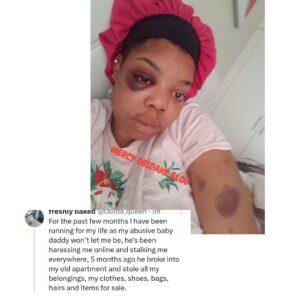 Lady cries on abusive baby daddy