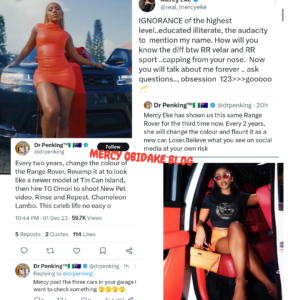 "Educated Illiterate...."- Mercy Eke Blows Hot As Doctor Accuses Her Of Re-launching Same Car Every Year After Changing The Color (DETAILS)