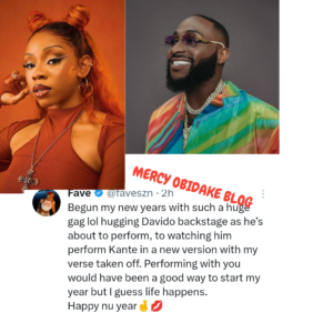 Singer Fave cries out after Davido performed their song “Kante” without her