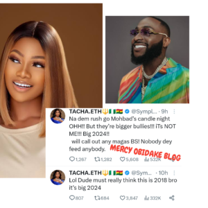 Tacha reacts after Davido liked a post calling her sme l l y & D!rty, Reveals How Much Of A BuIly He Is (DETAIL)