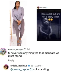 "I Face A Lot But I'm Not A Story Teller"- Actress Eniola Badmus says, replies IG user who said she must continue to stand on the mandate