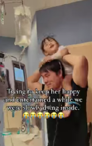 Parents trying to entertain their daughter who's suffering leukemia