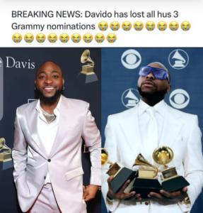 Davido loss 3 Grammy nominations