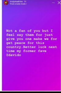 Them For Just Give You Atleast One, Make We For Get Peace For This Country " -  Cynthia Morgan Reacts To Davido Losing All 3 Nominations At The Grammys (DETAILS)