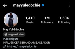 May Edochie 1 million followers on Instagram
