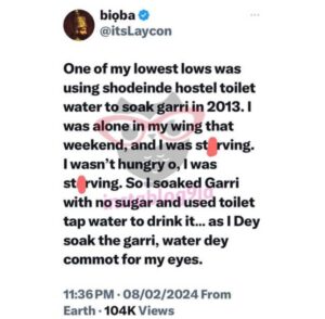 " I Once Used To!let Water To Soak Garri " Singer, Laycon, Reveals