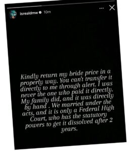 Sheila sent me N1,000 alert as bride price after I spent over N2 million on wedding day - Israel DMW addresses issue of ‘bride price refund’ by his estranged wife