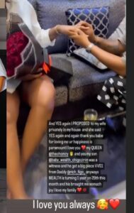 "My Amazing Husband, Words Are Not Enough To Appreciate All The Things You Do For Me"- Chomzy Tells Her Husband As He Proposes To Her Again With A Diamond Ring (VIDEO)