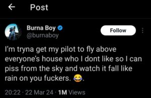 Oga doesn't even keep grudges with anyone he just want every body to progress and be happy - Israel DMW replies to Burna Boy's tweet on what he will do to his H@ters