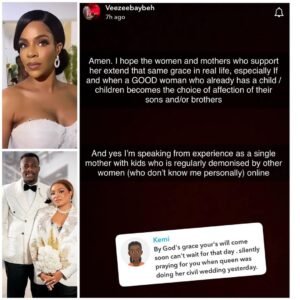 “I hope the women supporting Queen online extends same grace when other single moms are loved by their brothers and sons”- BBNaija’s Venita replies fan who prayed she gets a man just like her colleague, Queen, has done