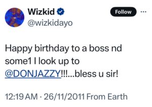 Wizkid old post to Donjazzy