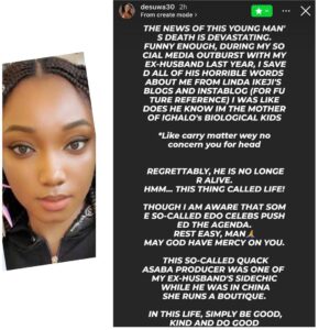"This so-called quack Asaba producer was one of my ex-husband’s side chic while he was in China"- Former wife of footballer Jude Ighalo, Sonia, says