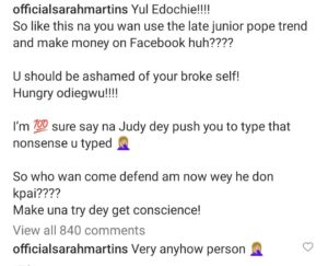 "Hungry Odiegwu, I’m 💯 Sure Say Na Judy Dey Push You To Type That Nons£nse You Typed