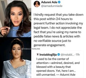 Actress Adunni Ade Threatens Lawsuit Over Reports That Her Beauty Did Not Earn Her Marriage